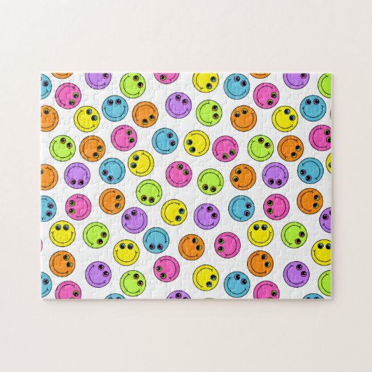Colorful Happy Emoji Faces on White Legpuzzel (Horizontaal)