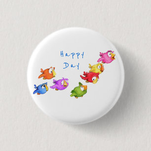 Colorful Happy Flying Birds - Cute Funny Sparrows Ronde Button 3,2 Cm