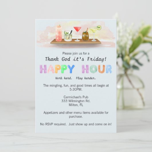 Colorful Happy Hour Uitnodiging (Staand voorkant)