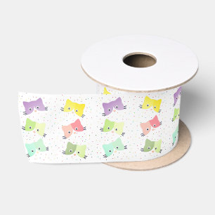 Colorful Happy Kittens Pattern Satin Ribbon Lint