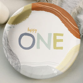 Colorful Happy One First Birthday boy Paper Plate Papieren Bordje