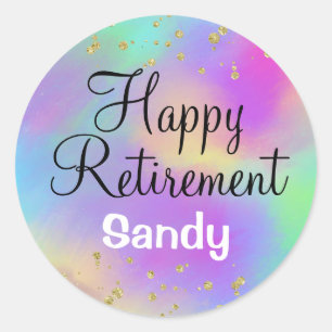 Colorful Happy Retirement Unicorn Gold Glitter Ronde Sticker