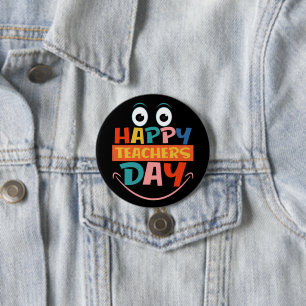 Colorful Happy Teachers Day Funny Face Pinback Ronde Button 7,6 Cm