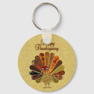 Colorful Happy Thanksgiving Turkije Sleutelhanger