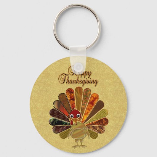 Colorful Happy Thanksgiving Turkije Sleutelhanger (Voorkant)