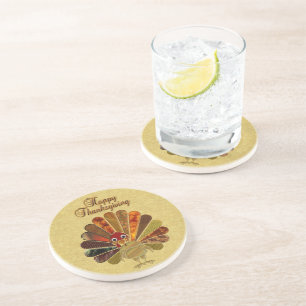 Colorful Happy Thanksgiving Turkije Zandsteen Onderzetter