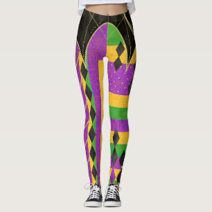 Colorful Harlequin Mardi Gras Color Argyle Stripe Leggings