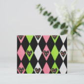 Colorful Harlequin Print met Roos Hearts Briefkaart (Staand voorkant)