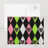 Colorful Harlequin Print met Roos Hearts Briefkaart (Voorkant / Achterkant)