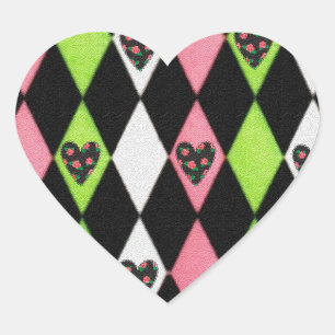 Colorful Harlequin Print met Roos Hearts Hart Sticker