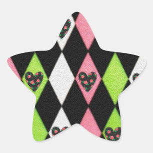 Colorful Harlequin Print met Roos Hearts Ster Sticker