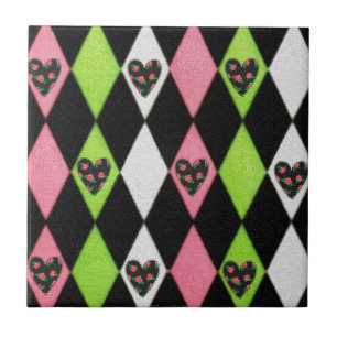 Colorful Harlequin Print met Roos Hearts Tegeltje