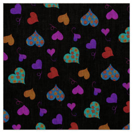 Colorful Heart Pattern - Cute Cheerful Girly Black Stof