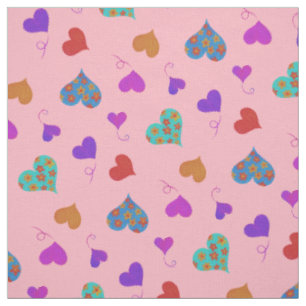 Colorful Heart Pattern - Cute Cheerful Girly Pink Stof