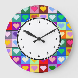 Colorful Heart Squares wandklok met cijfers Grote Klok