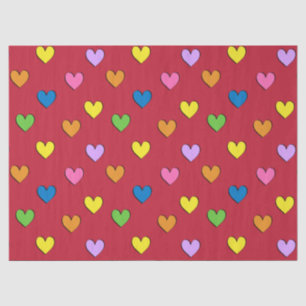 Colorful Hearts over rood-weefselpapier Tissuepapier
