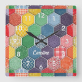 Colorful Hexagon Quilt Patch Wall klok (Voorkant)