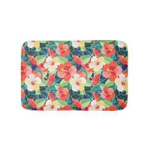 Colorful Hibiscus Pattern Badmat