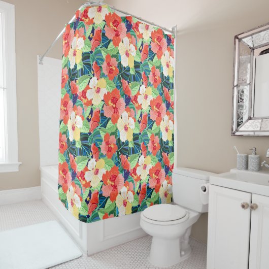 Colorful Hibiscus Pattern Douchegordijn (In situ)