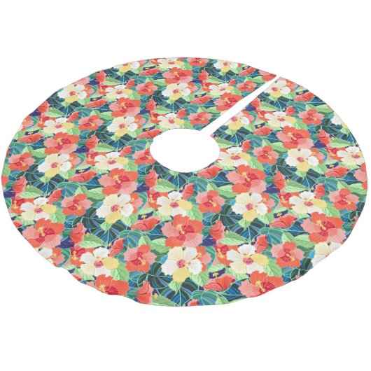 Colorful Hibiscus Pattern Kerstboom Rok (Gekanteld)