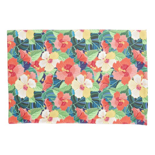Colorful Hibiscus Pattern Kussensloop (Voorkant-Links)