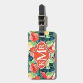 Colorful Hibiscus Pattern | Monogram Bagagelabel (Voorkant verticaal)