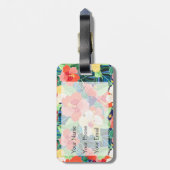 Colorful Hibiscus Pattern | Monogram Bagagelabel (Achterkant verticaal)