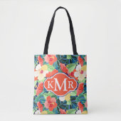 Colorful Hibiscus Pattern | Monogram Draagtas (Voorkant)