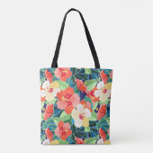 Colorful Hibiscus Pattern | Monogram Draagtas (Achterkant)