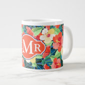 Colorful Hibiscus Pattern | Monogram Extra Grote Mok (Voorkant rechts)