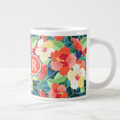 Colorful Hibiscus Pattern | Monogram Extra Grote Mok (Rechts)