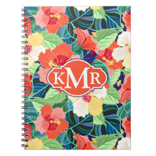 Colorful Hibiscus Pattern Monogram Notitieboek