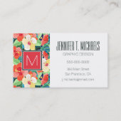 Colorful Hibiscus Pattern | Monogram Visitekaartje (Voorkant)