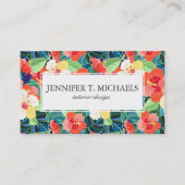 Colorful Hibiscus Pattern | Monogram Visitekaartje (Voorkant)