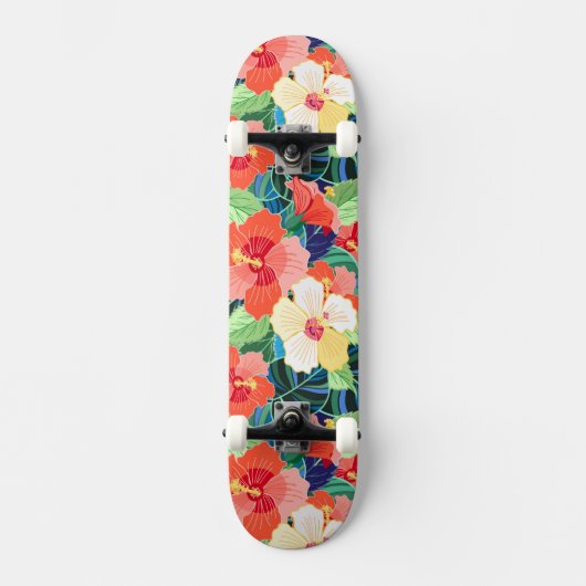 Colorful Hibiscus Pattern Skateboard (Voorkant)