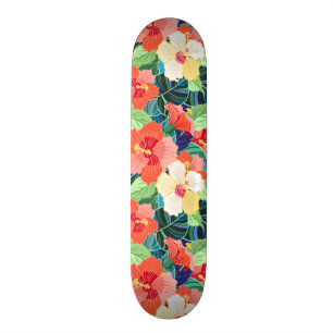 Colorful Hibiscus Pattern Skateboard