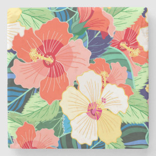 Colorful Hibiscus Pattern Stenen Onderzetter