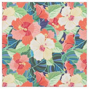 Colorful Hibiscus Pattern Stof