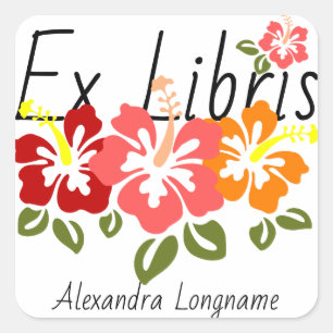 Colorful Hibiscus Personalized Ex Libris Bookplaat Vierkante Sticker