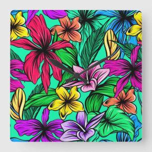 COLORFUL HIBISCUS  VIERKANTE KLOK