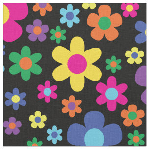 Colorful Hippie 70's Flowers Stof