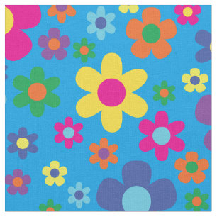 Colorful Hippie 70's Flowers Stof