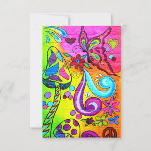Colorful hippie paddestoel butterfly-uitnodiging kaart