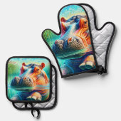 Colorful Hippo  Ovenwant & Pannenlap Set (Voorkant / Achterkant)