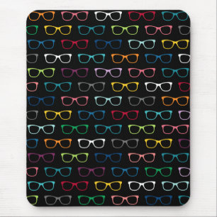 Colorful HIpster Glasses Black Muismat