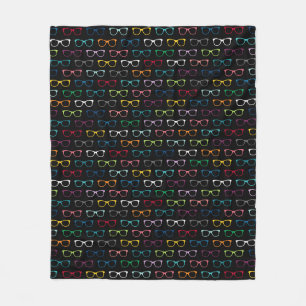 Colorful Hipster Glasses Pattern Black Fleece Deken