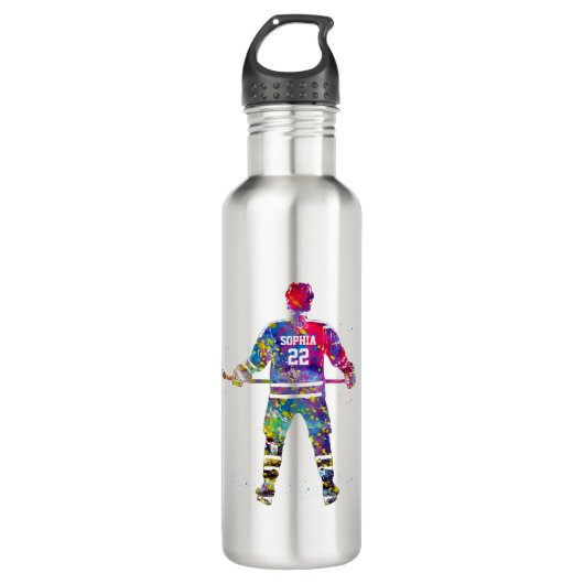 Colorful Hockey Player Waterfles (Voorkant)