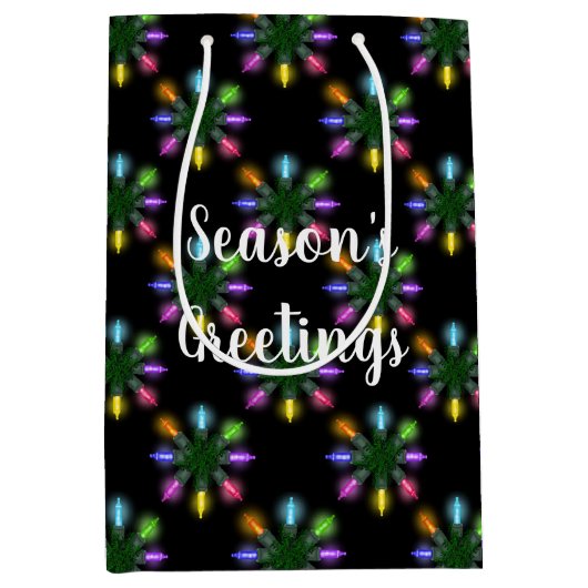 Colorful Holiday Lights Snowflake Medium Cadeauzakje (Voorkant)