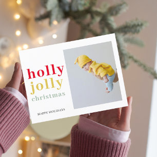 Colorful Holly Jolly Kerstmis met foto Briefkaart