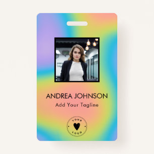 Colorful Holographic Employee Photo Logo Bar Code Badge